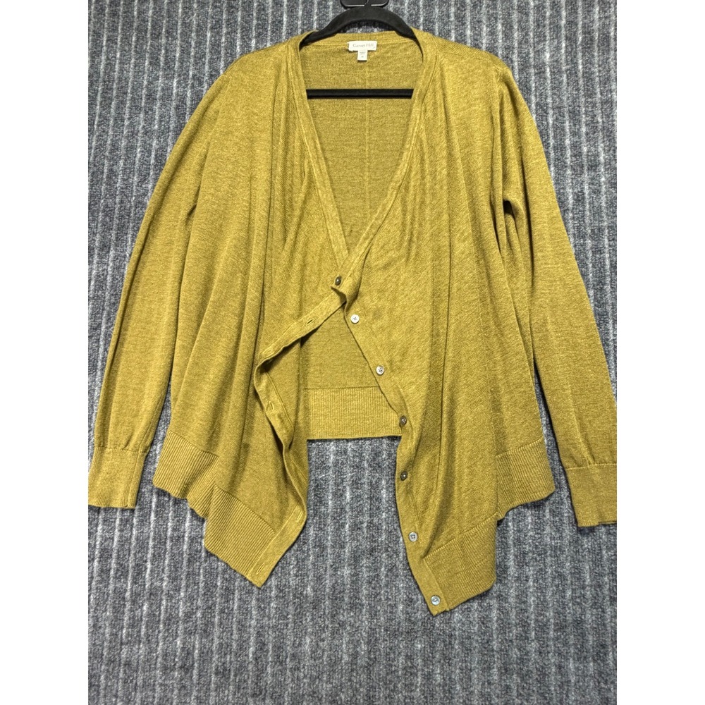 Garnet Hill Cardigan Women M 100% Linen Asymmetric Lagenlook Minimalist Layering